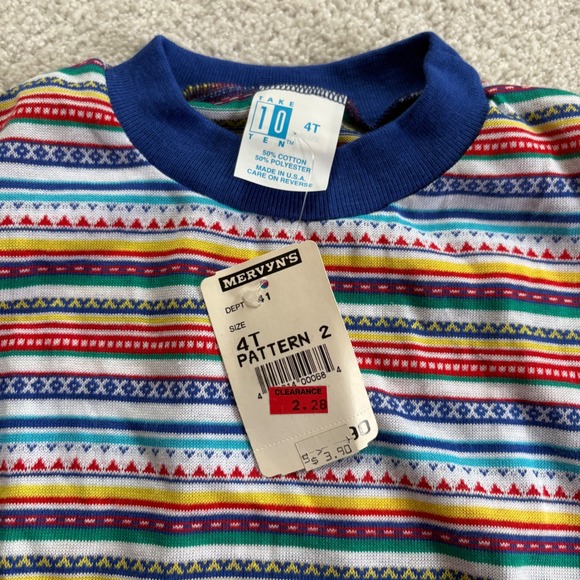 Take 10 Mervyn's Vintage T-Shirt Shorts Set 4T Outfit Red Multi Stripe NWT 90s - Picture 2 of 9